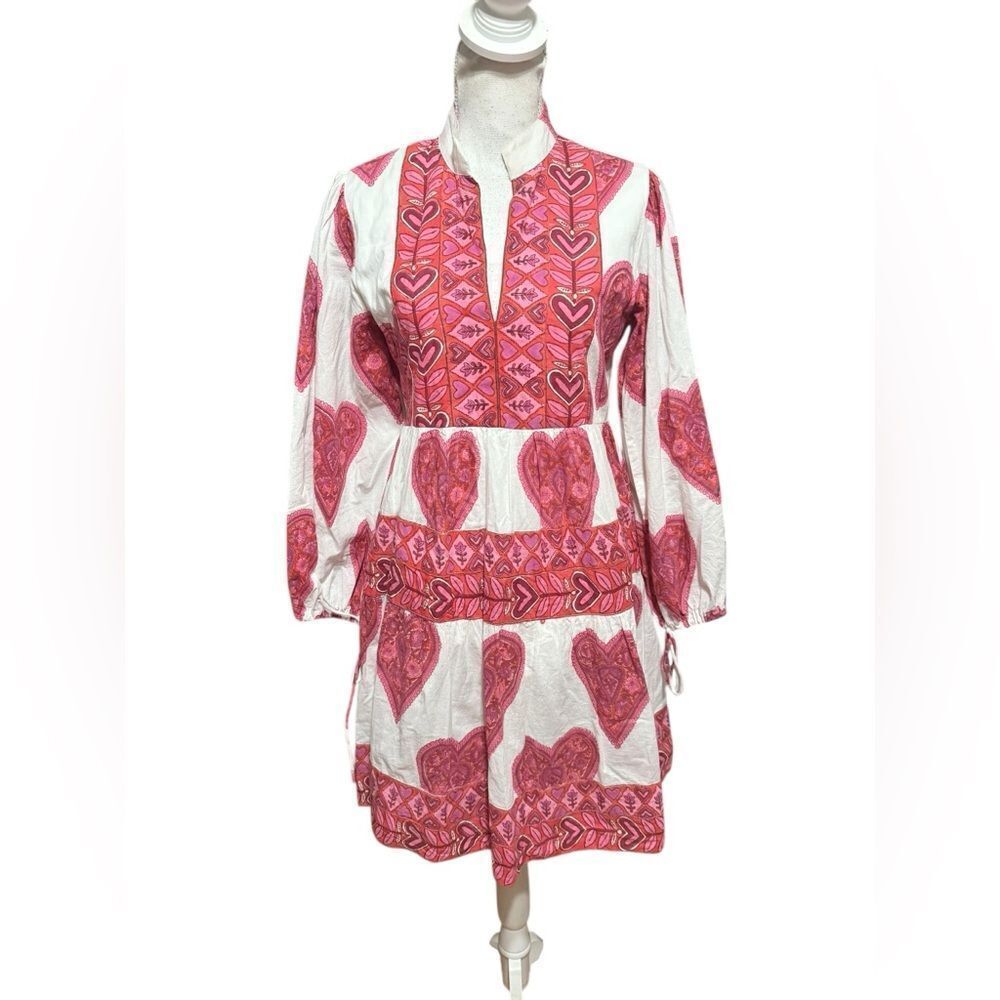 Victoria Dunn Dress Long Sleeve Heart Collection Print Tiered Dress